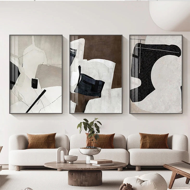 Abstract Geometric Color Block Wall Art Fine Art Canvas Prints Modern Neutral Color Pictures For Living Room Home Office Hotel Room Decor