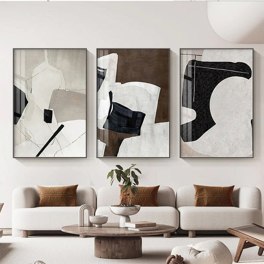 Abstract Geometric Color Block Wall Art Fine Art Canvas Prints Modern Neutral Color Pictures For Living Room Home Office Hotel Room Decor