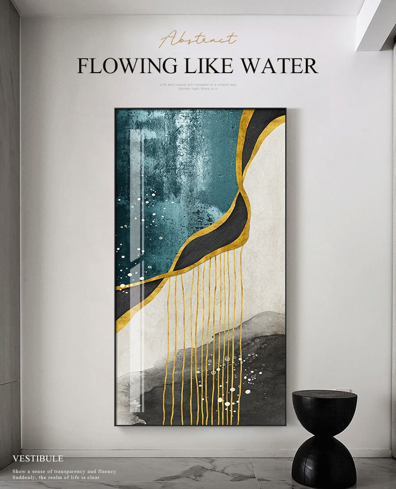 Abstract Golden Rain Vertical Format Wall Art Fine Art Canvas Prints Pictures For Entrance Hall Reception Living Room Art Decor