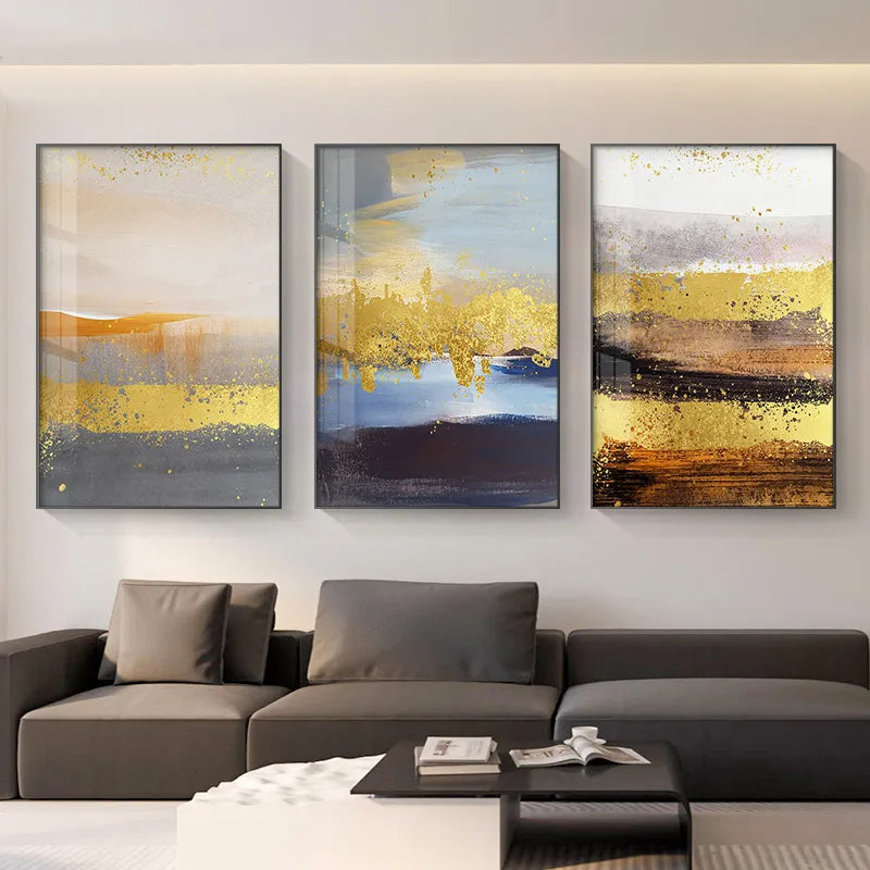 Abstract Nordic Landscape Wall Art Fine Art Canvas Prints Golden Rustic Hues Pictures For Modern Apartment Living Room Contemporary Home Decor