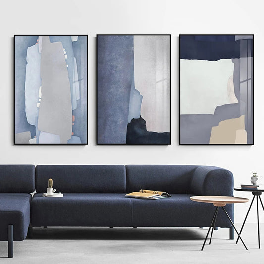Abstract Shades Of Blue Gray Wall Art Fine Art Canvas Prints Modern Art For Living Room Bedroom Home Office Hotel Room Contemporary Interior Decor