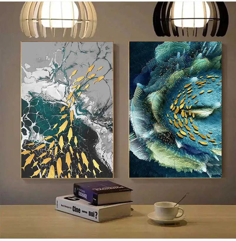 Abstract Aurora Aquatic Marine Wall Art Fine Art Canvas Prints Modern Contemporary Pictures For Office Interior Wall Art Luxury Living Room Home Decor