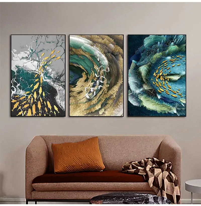 Abstract Aurora Aquatic Marine Wall Art Fine Art Canvas Prints Modern Contemporary Pictures For Office Interior Wall Art Luxury Living Room Home Decor