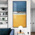 Abstract Beach Scene Canvas Print Sea Sand Landscape Wall Art Golden Sand Gentle Waves & Dynamic Sky with Birds