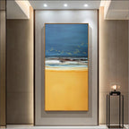 Abstract Beach Scene Canvas Print Sea Sand Landscape Wall Art Golden Sand Gentle Waves & Dynamic Sky with Birds