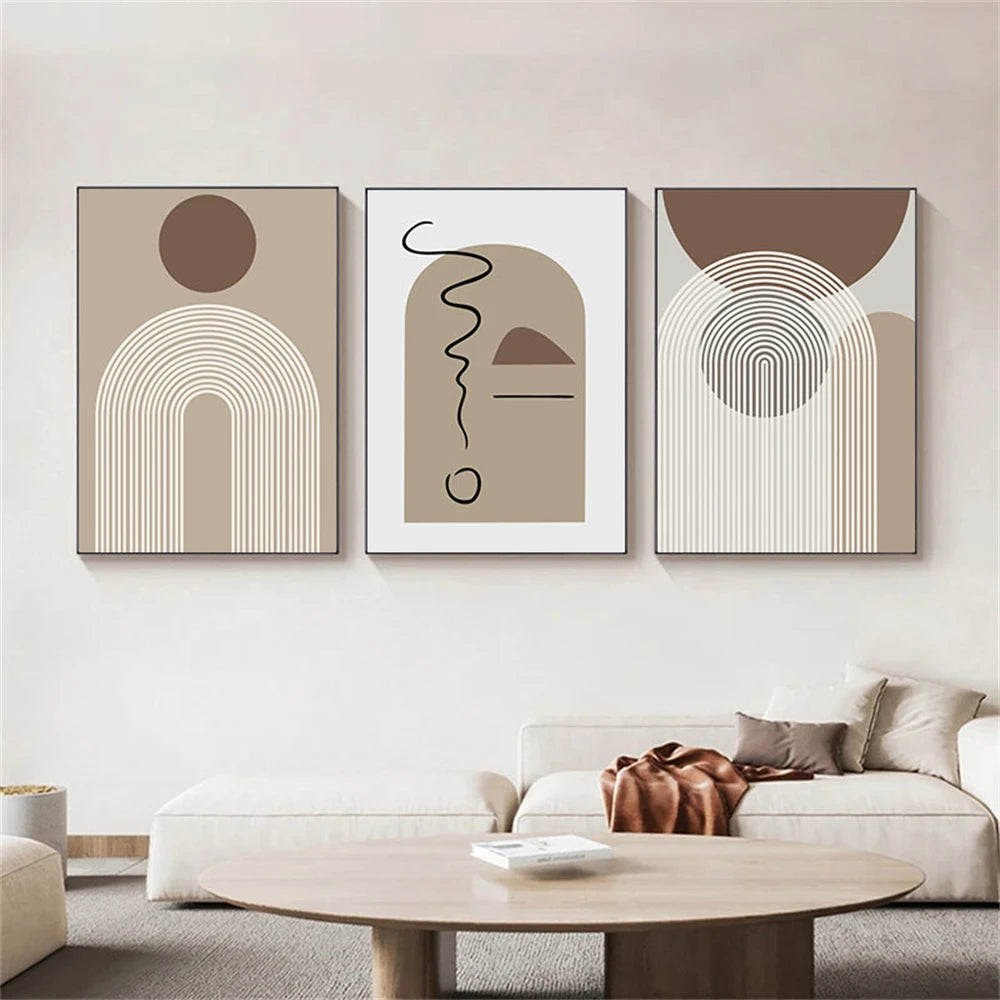 Abstract Beige Brown Minimalist Geometric Wall Art Fine Art Canvas Prints Pictures For Modern Living Room Dining Room Art For Contemporary Home Decor