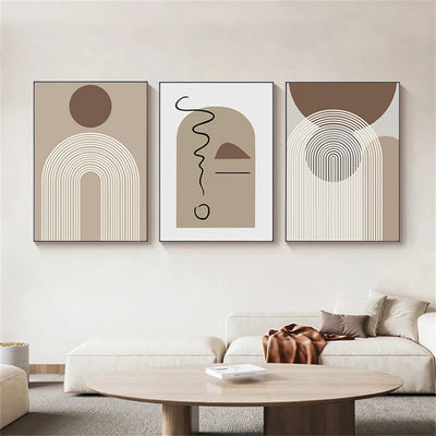 Abstract Beige Brown Minimalist Geometric Wall Art Fine Art Canvas Prints Pictures For Modern Living Room Dining Room Art For Contemporary Home Decor