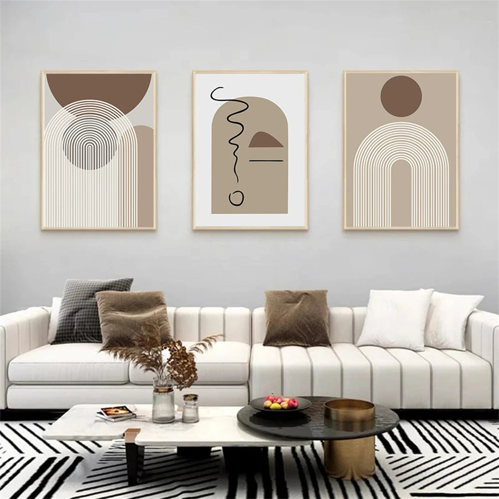 Abstract Beige Brown Minimalist Geometric Wall Art Fine Art Canvas Prints Pictures For Modern Living Room Dining Room Art For Contemporary Home Decor
