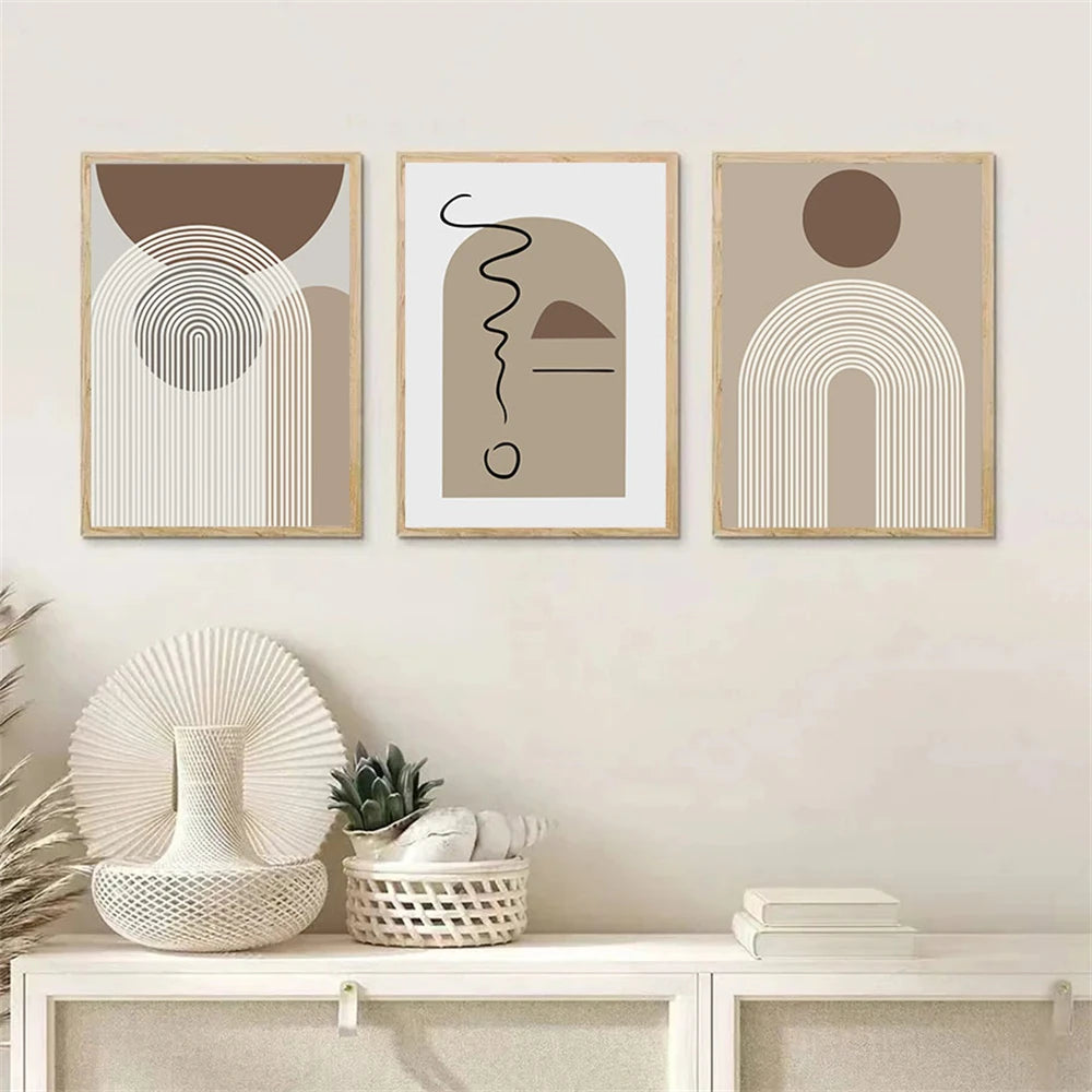 Abstract Beige Brown Minimalist Geometric Wall Art Fine Art Canvas Prints Pictures For Modern Living Room Dining Room Art For Contemporary Home Decor