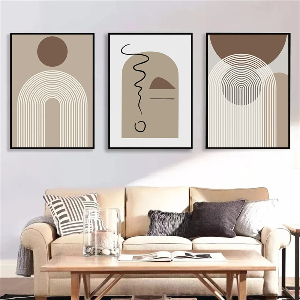 Abstract Beige Brown Minimalist Geometric Wall Art Fine Art Canvas Prints Pictures For Modern Living Room Dining Room Art For Contemporary Home Decor