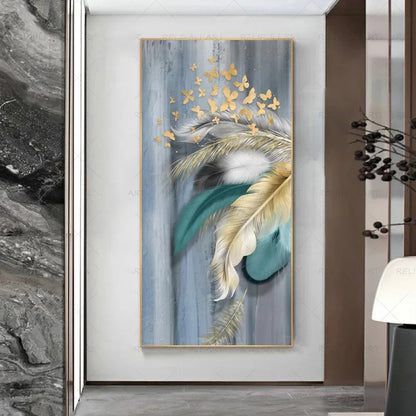 Abstract Beige Golden Brown Feathers Wall Art Fine Art Canvas Prints Picture For Luxury Home Living Room Elegant Entrance Hallway Art Decor