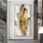 Abstract Beige Golden Brown Feathers Wall Art Fine Art Canvas Prints Picture For Luxury Home Living Room Elegant Entrance Hallway Art Decor