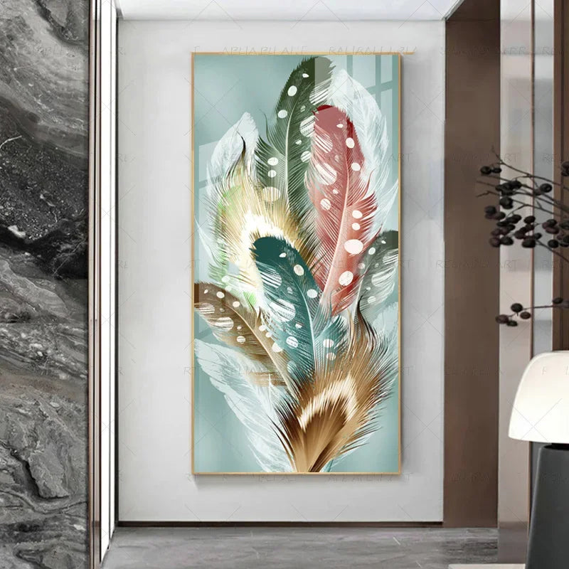 Abstract Beige Golden Brown Feathers Wall Art Fine Art Canvas Prints Picture For Luxury Home Living Room Elegant Entrance Hallway Art Decor