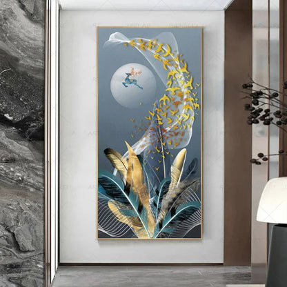Abstract Beige Golden Brown Feathers Wall Art Fine Art Canvas Prints Picture For Luxury Home Living Room Elegant Entrance Hallway Art Decor