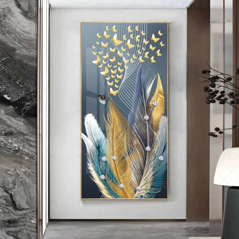 Abstract Beige Golden Brown Feathers Wall Art Fine Art Canvas Prints Picture For Luxury Home Living Room Elegant Entrance Hallway Art Decor