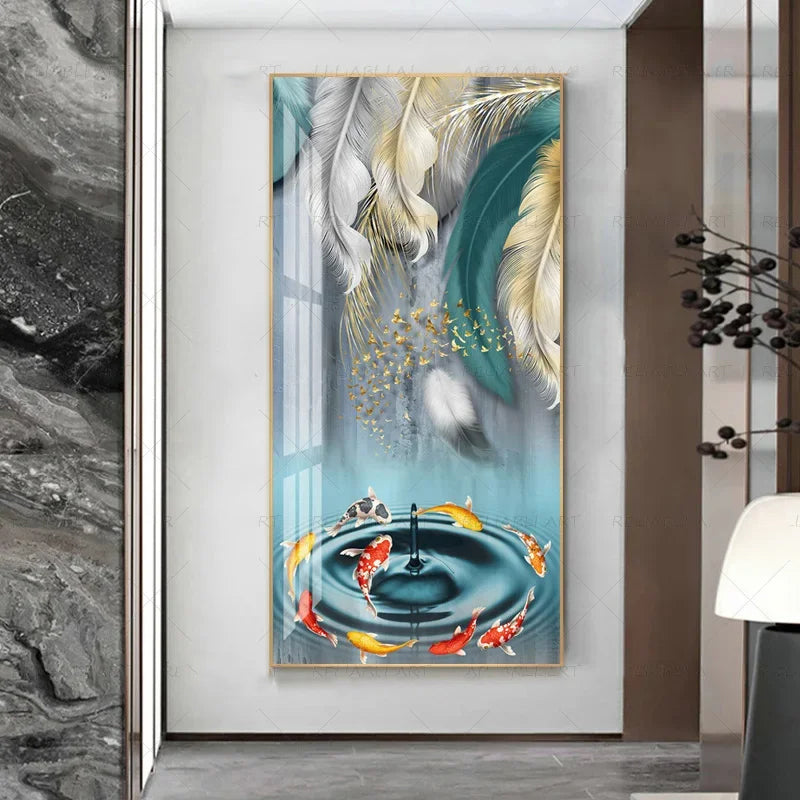 Abstract Beige Golden Brown Feathers Wall Art Fine Art Canvas Prints Picture For Luxury Home Living Room Elegant Entrance Hallway Art Decor