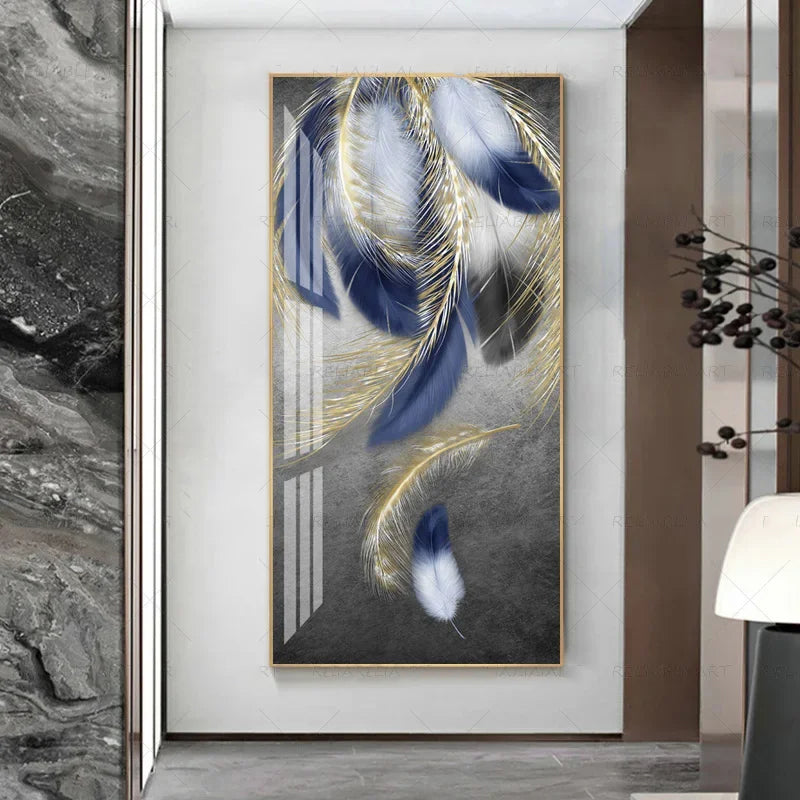 Abstract Beige Golden Brown Feathers Wall Art Fine Art Canvas Prints Picture For Luxury Home Living Room Elegant Entrance Hallway Art Decor