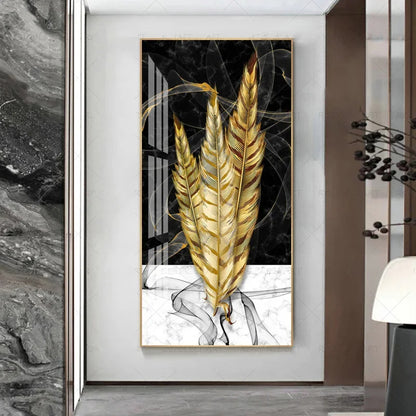 Abstract Beige Golden Brown Feathers Wall Art Fine Art Canvas Prints Picture For Luxury Home Living Room Elegant Entrance Hallway Art Decor