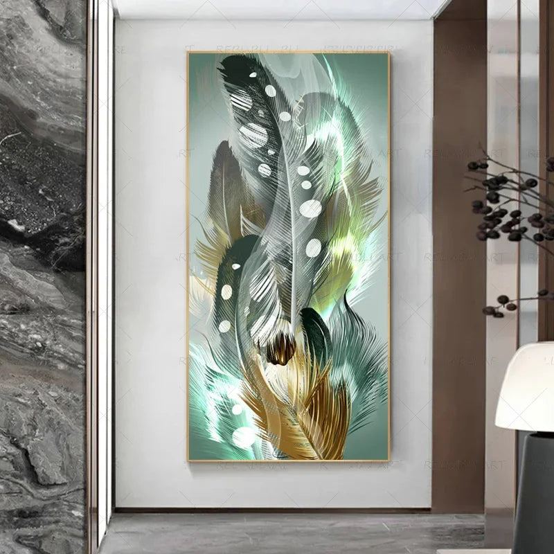 Abstract Beige Golden Brown Feathers Wall Art Fine Art Canvas Prints Picture For Luxury Home Living Room Elegant Entrance Hallway Art Decor