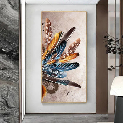 Abstract Beige Golden Brown Feathers Wall Art Fine Art Canvas Prints Picture For Luxury Home Living Room Elegant Entrance Hallway Art Decor