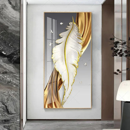 Abstract Beige Golden Brown Feathers Wall Art Fine Art Canvas Prints Picture For Luxury Home Living Room Elegant Entrance Hallway Art Decor