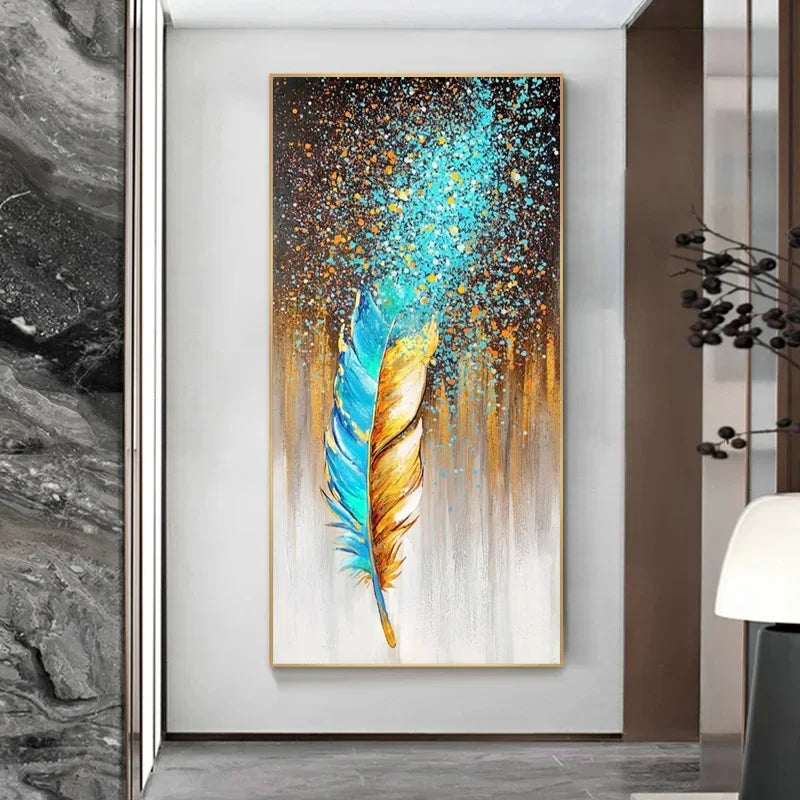 Abstract Beige Golden Brown Feathers Wall Art Fine Art Canvas Prints Picture For Luxury Home Living Room Elegant Entrance Hallway Art Decor