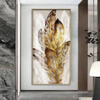 Abstract Beige Golden Brown Feathers Wall Art Fine Art Canvas Prints Picture For Luxury Home Living Room Elegant Entrance Hallway Art Decor