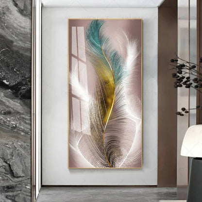 Abstract Beige Golden Brown Feathers Wall Art Fine Art Canvas Prints Picture For Luxury Home Living Room Elegant Entrance Hallway Art Decor