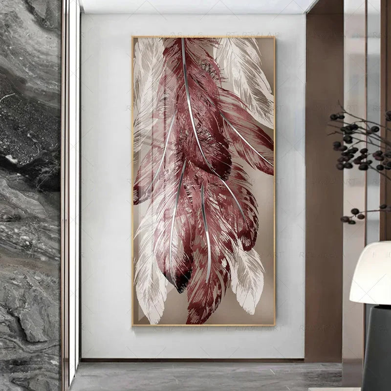 Abstract Beige Golden Brown Feathers Wall Art Fine Art Canvas Prints Picture For Luxury Home Living Room Elegant Entrance Hallway Art Decor