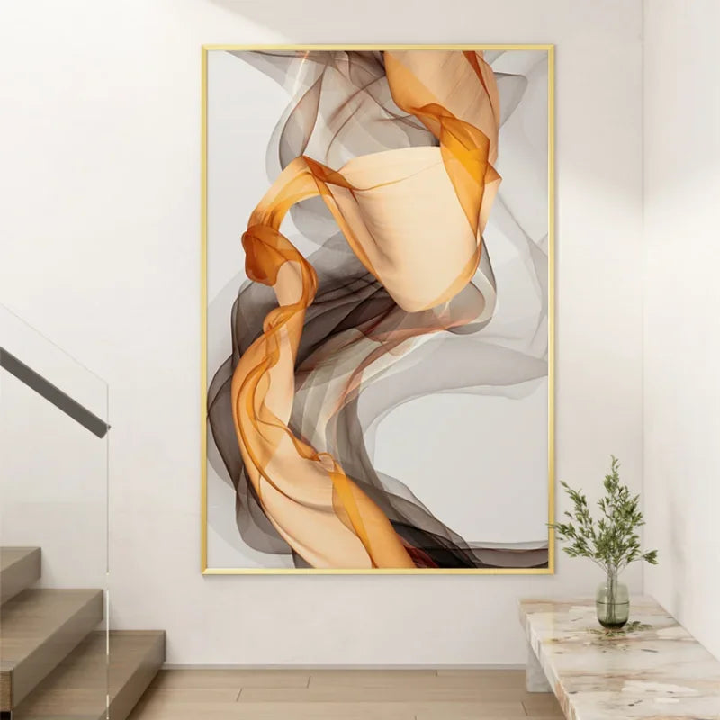 Abstract Beige Orange Flowing Ribbon Wall Art Fine Art Canvas Prints Pictures For Modern Apartment Foyer Living Room Bedroom Art For Light Luxury Home Decor 2025 001