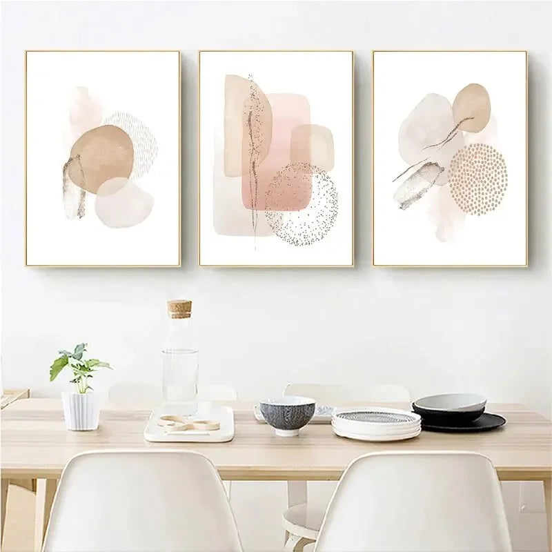 Abstract Beige Pink Geometric Canvas Boho Poster and Printed Wall Art Picture Modern Bedroom Living Room Home Decoration Mural