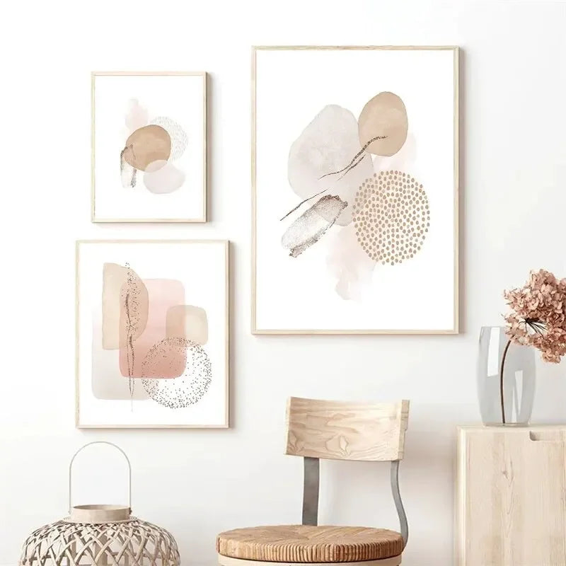 Abstract Beige Pink Geometric Canvas Boho Poster and Printed Wall Art Picture Modern Bedroom Living Room Home Decoration Mural