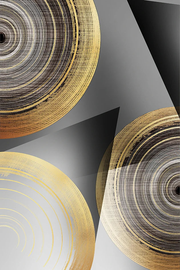 Abstract Black Golden Tree Rings Wall Art Fine Art Canvas Prints Light Luxury Pictures For Living Room Foyer Entranceway Reception Room Art Decor