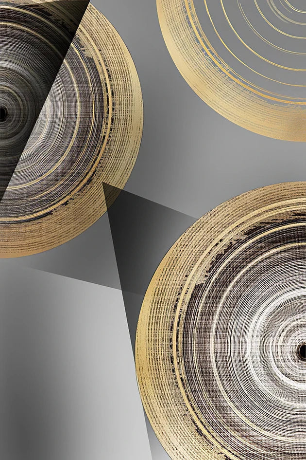 Abstract Black Golden Tree Rings Wall Art Fine Art Canvas Prints Light Luxury Pictures For Living Room Foyer Entranceway Reception Room Art Decor