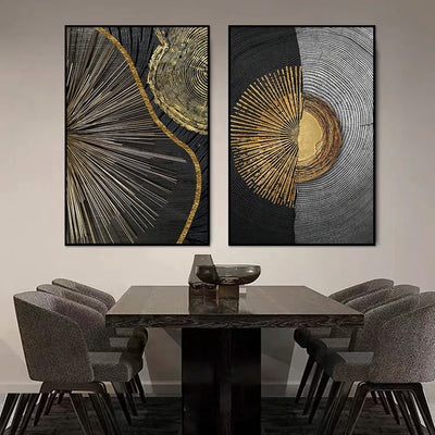 Abstract Black Golden Tree Rings Wall Art Fine Art Canvas Prints Light Luxury Pictures For Living Room Foyer Entranceway Reception Room Art Decor