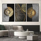 Abstract Black Golden Tree Rings Wall Art Fine Art Canvas Prints Light Luxury Pictures For Living Room Foyer Entranceway Reception Room Art Decor