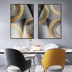 Abstract Black Golden Tree Rings Wall Art Fine Art Canvas Prints Light Luxury Pictures For Living Room Foyer Entranceway Reception Room Art Decor