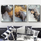 Abstract Black Gray Golden Liquid Marble Wall Art Fine Art Canvas Prints Pictures For Urban Apartment Living Room Light Luxury Nordic Home Decor