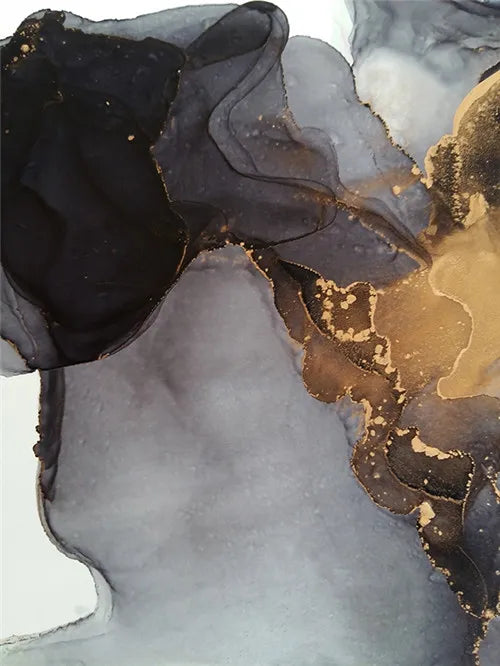 Abstract Black Gray Golden Liquid Marble Wall Art Fine Art Canvas Prints Pictures For Urban Apartment Living Room Light Luxury Nordic Home Decor