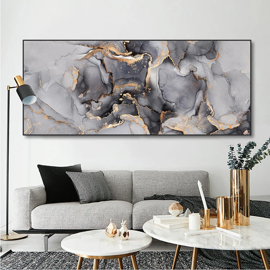 Abstract Black Grey Gold Marble Canvas Painting Large Wall Art Pictures Poster and Prints for Living Room Interior Home Decor