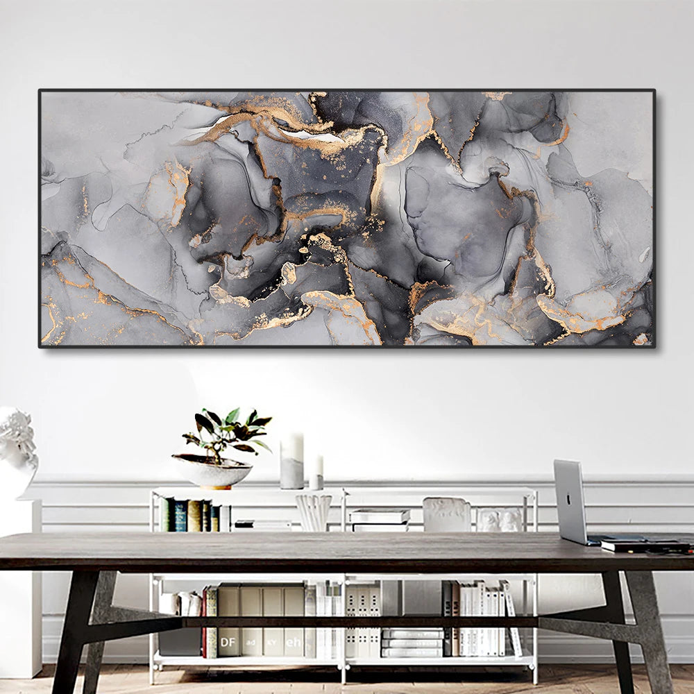 Abstract Black Grey Gold Marble Canvas Painting Large Wall Art Pictures Poster and Prints for Living Room Interior Home Decor