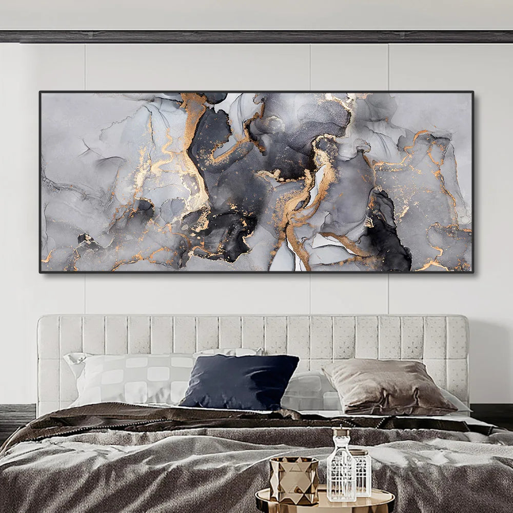 Abstract Black Grey Gold Marble Canvas Painting Large Wall Art Pictures Poster and Prints for Living Room Interior Home Decor