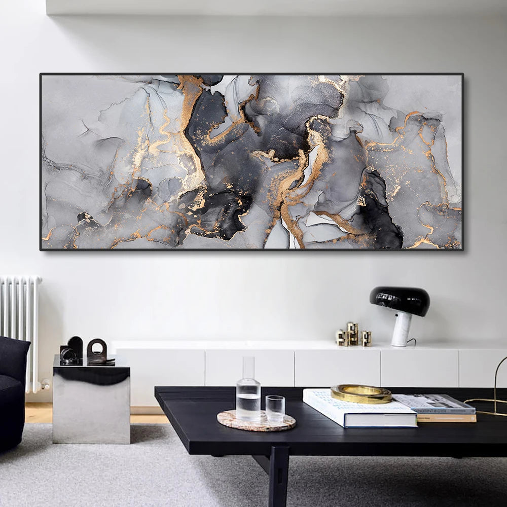 Abstract Black Grey Gold Marble Canvas Painting Large Wall Art Pictures Poster and Prints for Living Room Interior Home Decor