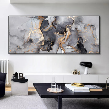 Abstract Black Grey Gold Marble Canvas Painting Large Wall Art Pictures Poster and Prints for Living Room Interior Home Decor