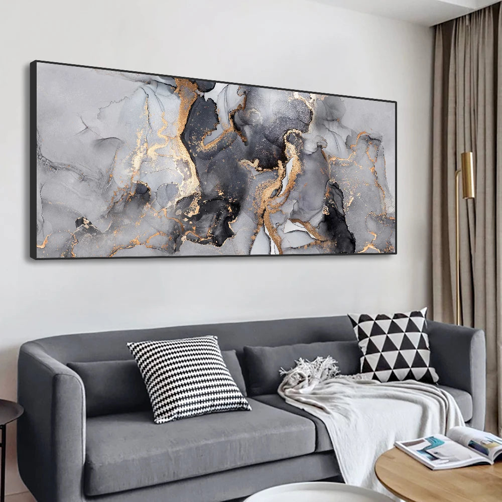 Abstract Black Grey Gold Marble Canvas Painting Large Wall Art Pictures Poster and Prints for Living Room Interior Home Decor