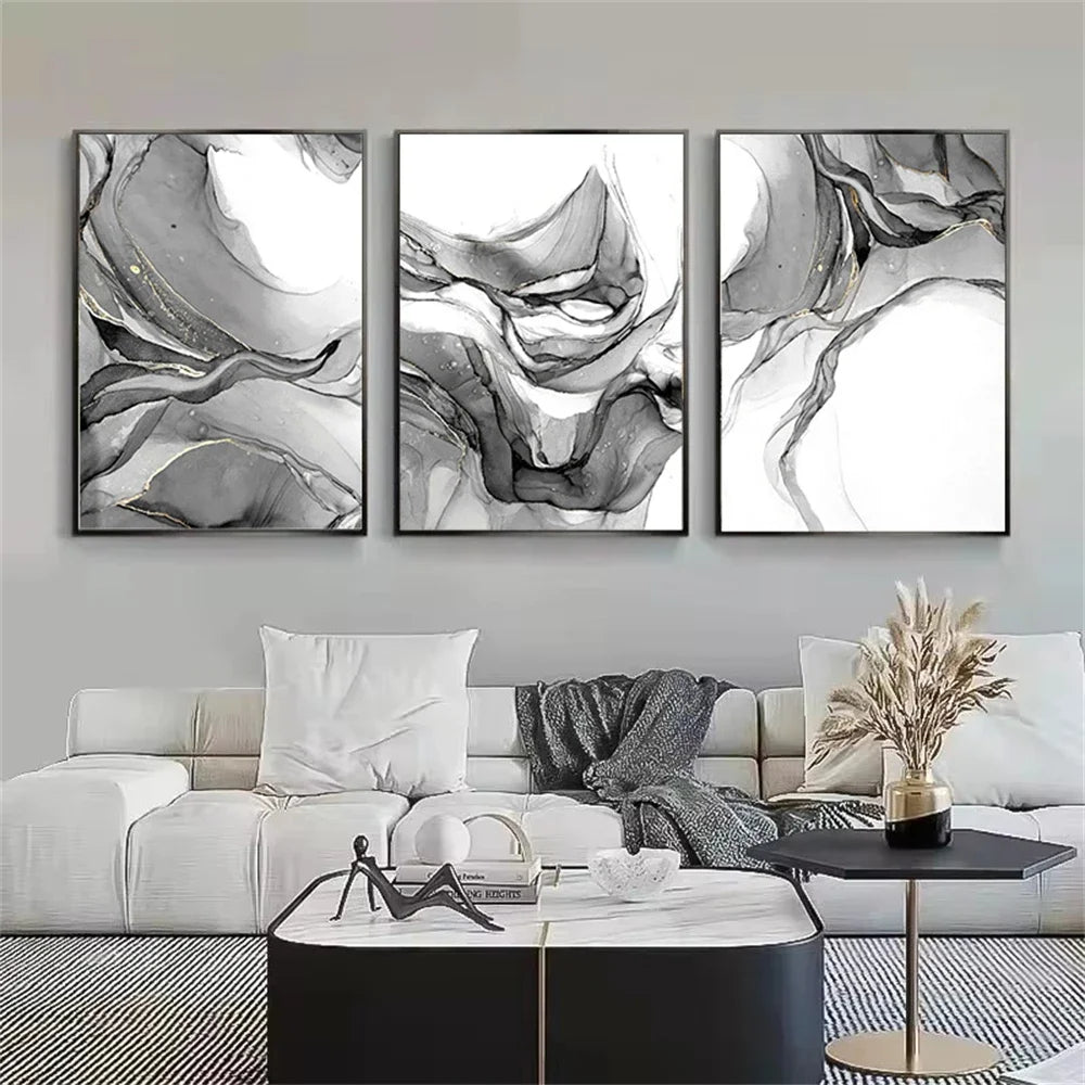 Abstract Black White Liquid Marble Poster Wall Art Fine Art Canvas Prints Modern Minimalist Pictures For Living Room Dining Room Home and Office Decor