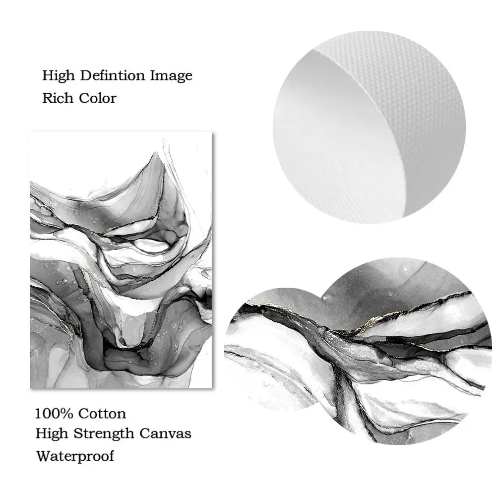 Abstract Black White Liquid Marble Poster Wall Art Fine Art Canvas Prints Modern Minimalist Pictures For Living Room Dining Room Home and Office Decor 2025 002