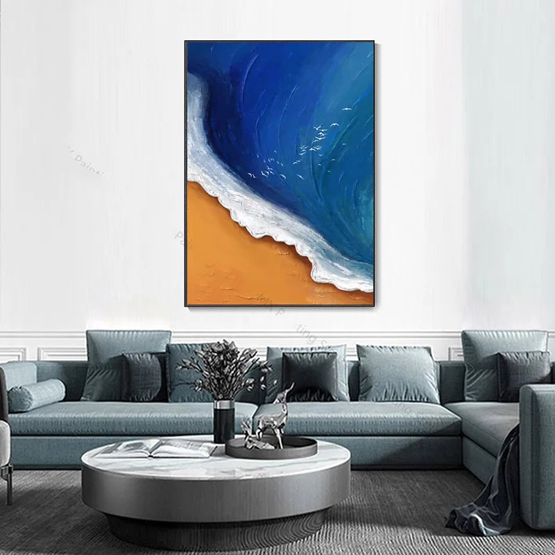 Abstract Blue Ocean Coastal Wall Art Fine Art Canvas Prints Ocean Sand Seascape Pictures For Living Room