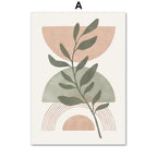 Decorative poster with abstract plant design and geometric shapes on a white background