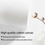 High quality cotton canvas with text highlighting its features on a white background